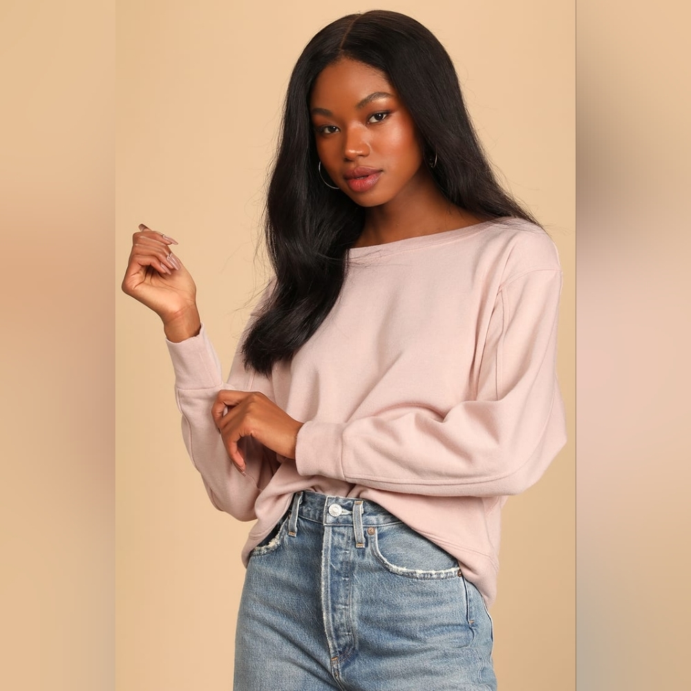 LULU'S OFF THE SHOULDER BLUSH ROSE SWEATER NWT!